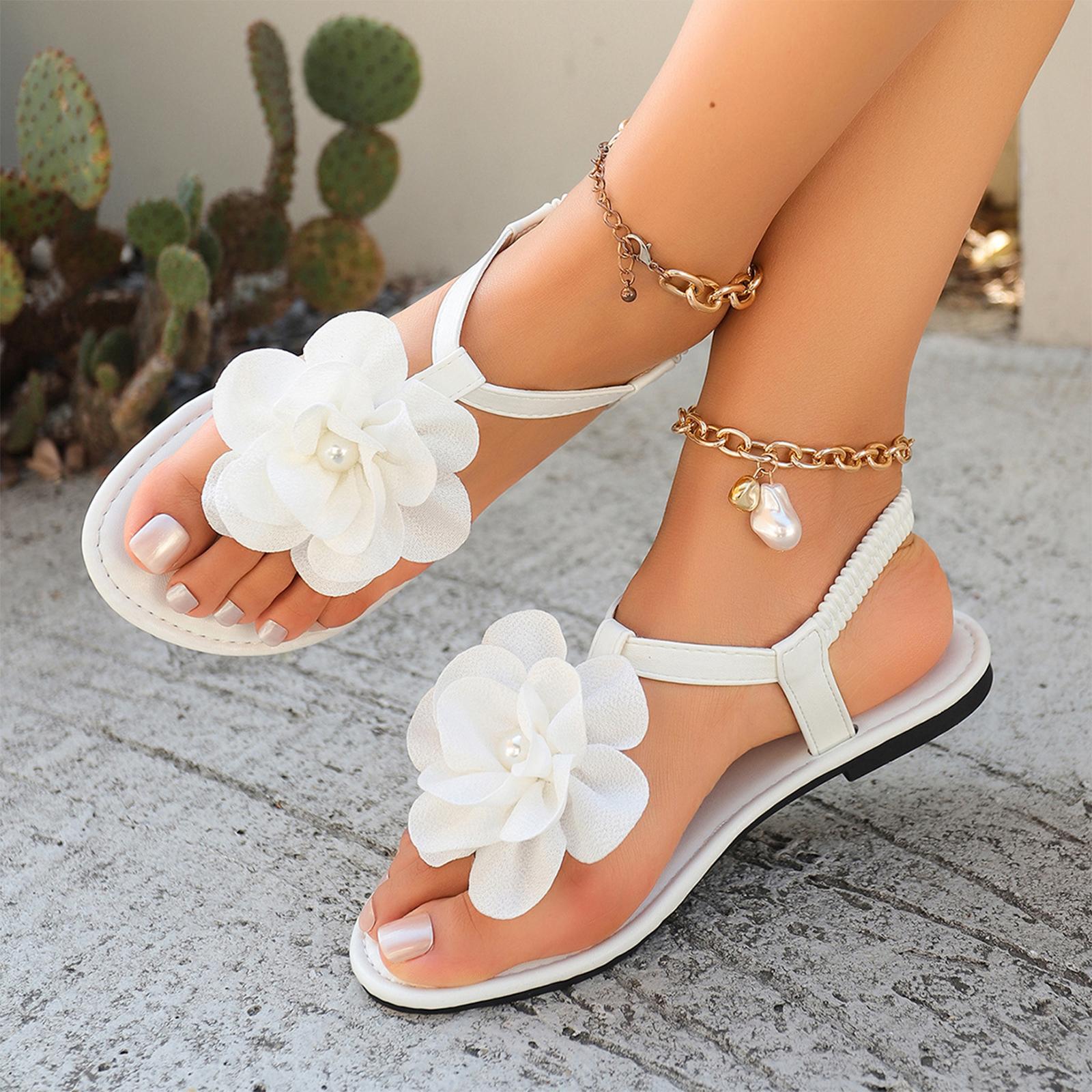 

Large size flower toe flat bottom flip flops beach shoes 43 білий