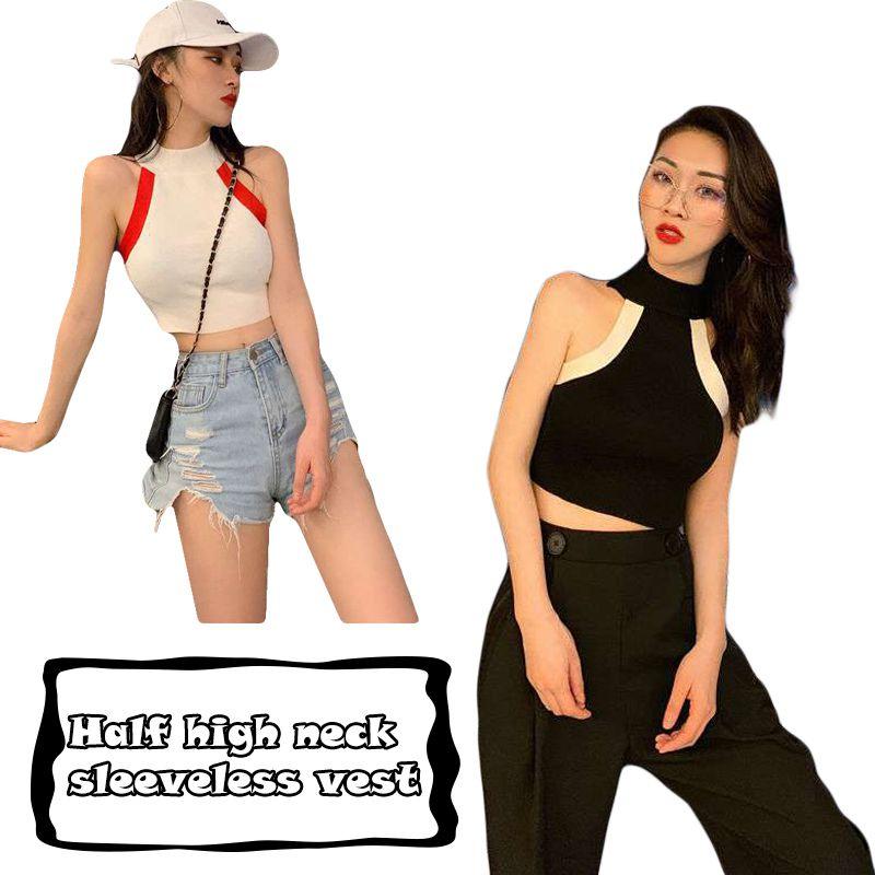Fashion Color Womens Blocking Sleeveless Strapless Sexy Camisole Knitted