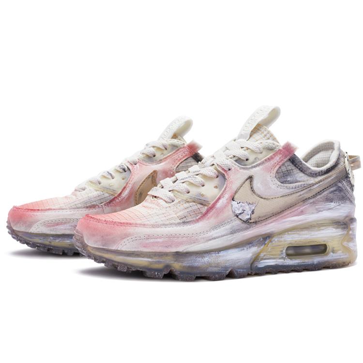 Nike Air Max 90 Fabric Slip Resistant Abrasion Resistant Low Top Casual Shoes Women's Beige Gray Pink DC9450-001(Team80-)