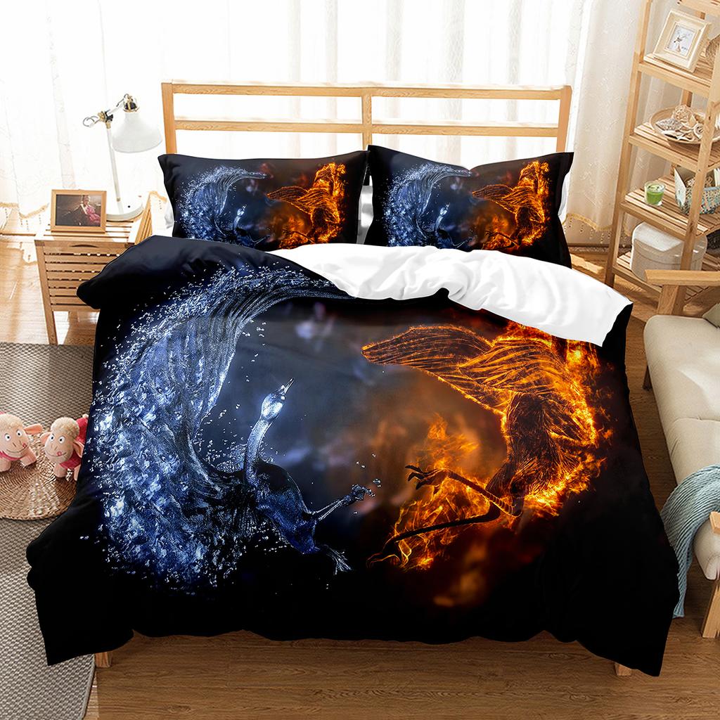 Ice and Fire Pattern Duvet Cover Set Single Double Size Polyester Comforter Cover for Teens Adults Bedding Set with Pillowcase