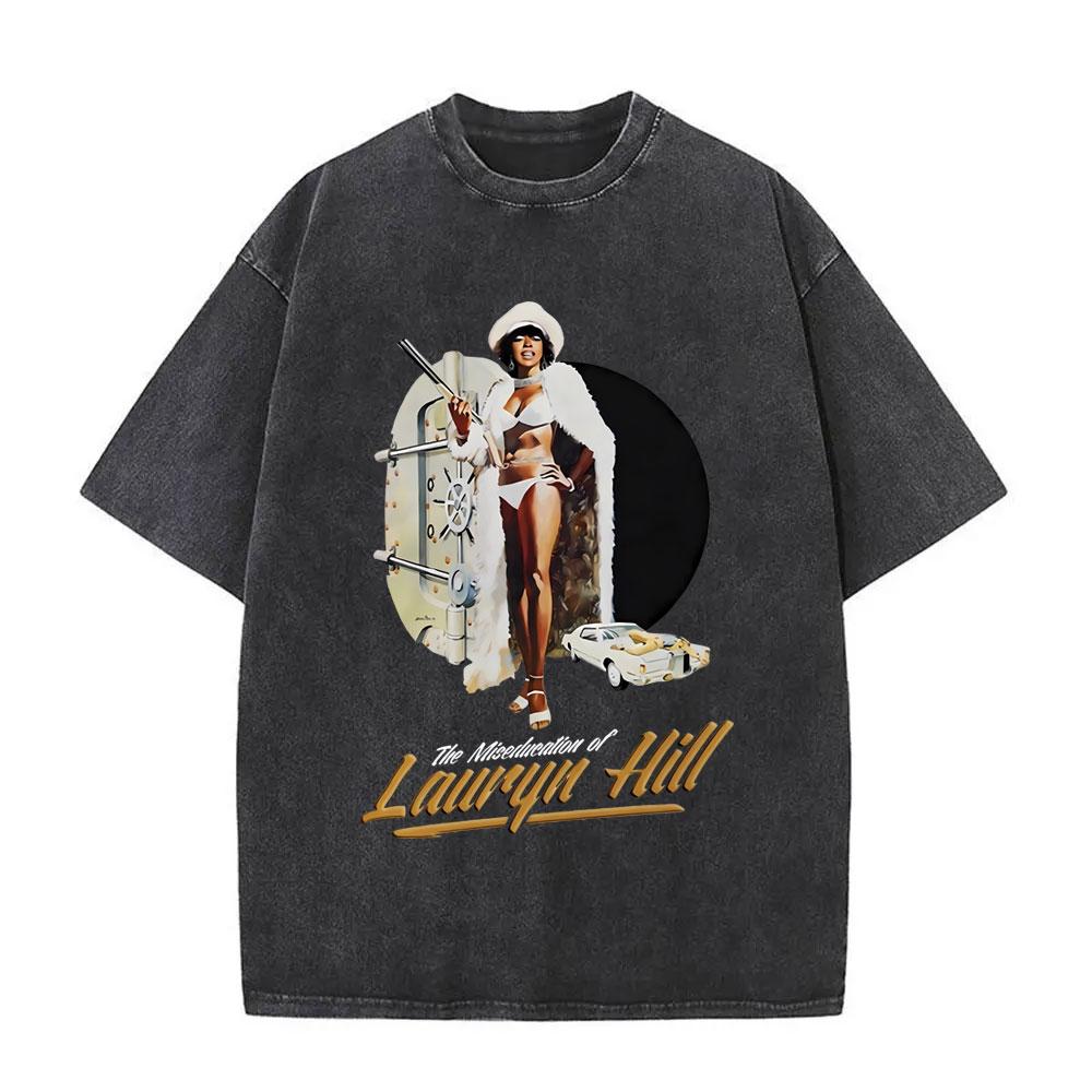 Washed Vintage Singer Lauryn Hill Graphic Print Tshirt Men Women Clothing Hip Hop Fashion Street Oversized Crewneck Tee Shirts