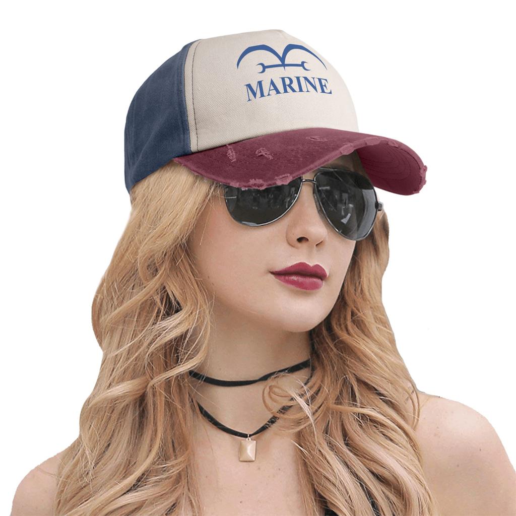 Vintage Marine One Piece Manga Pirate Blue Samurai Baseball Caps Men Women Distressed Cotton Headwear Adjustable Caps Hat