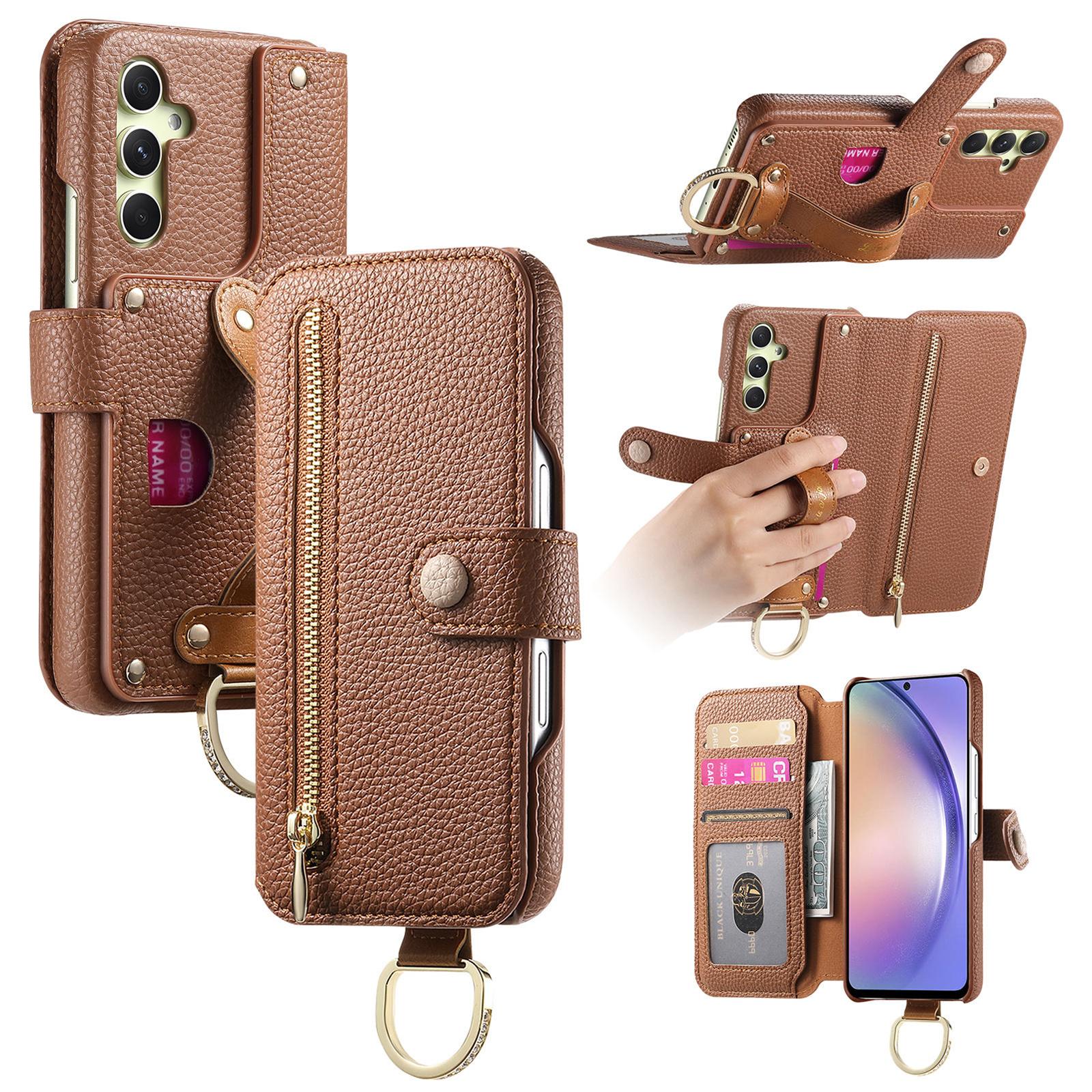 

For Samsung Galaxy A05s 4G Case RFID Blocking Zipper Wallet PU Leather Mobile Cover Brown
