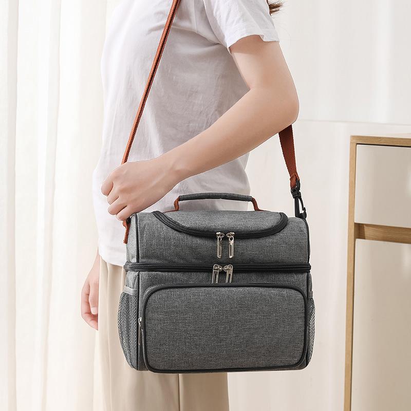 Insulated Lunch Bag, Double-Layer Thermal Tote with Detachable Shoulder Strap for Hot Meal Prep, Large Cooler for Work & Outdoor