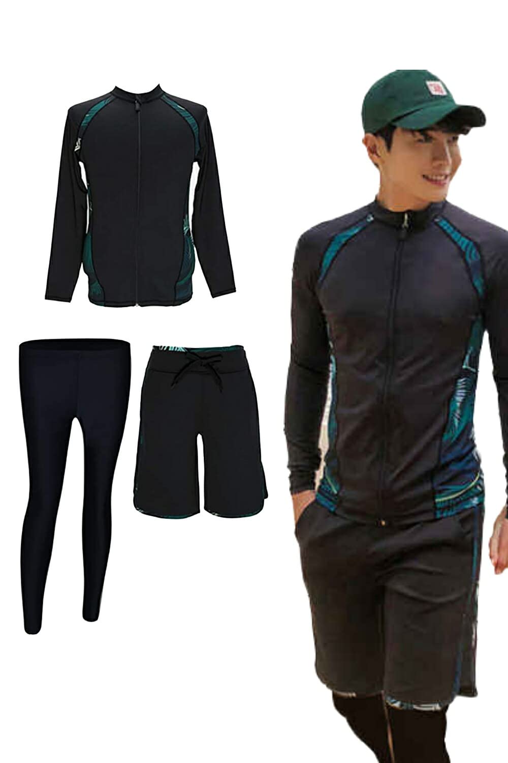 

Y s factory Rash Guard Swimsuit Set, 3-Piece Set (Wetsuit, Long Sleeves, Leggings, Surf Pants), UV Protection, for Men and Women (Men s Set B, Size L)