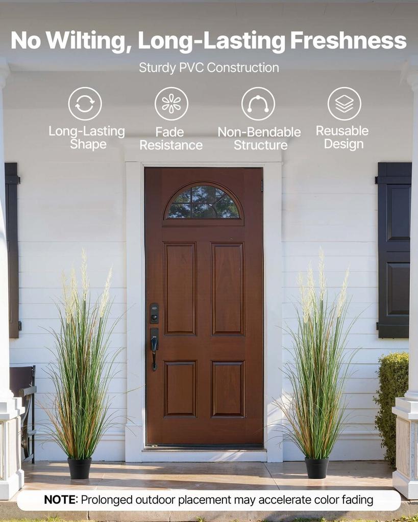 Artificial Grass Plant, 2 Pack 1499mm Faux Reed Flower Grass in Pot, Premium PVC Fake Greenery Shrubs Plant for Indoor Outdoor House Home Garden