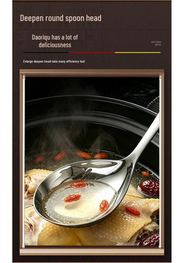 316L Stainless Steel Soup Ladle - Household Hot Pot & Serving Spoon, Long Handle with Large Round Head