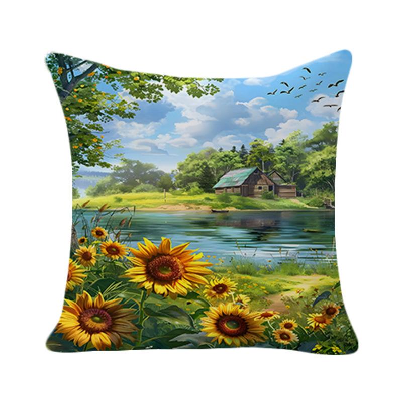 Nordic Print Sunflower Pillow Living Room Sofa Cushion Office Cushion Peach Skin Single Sided