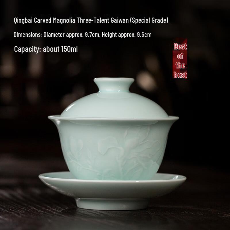 Hand-painted Shadow Celadon Magnolia Tea Gaiwan