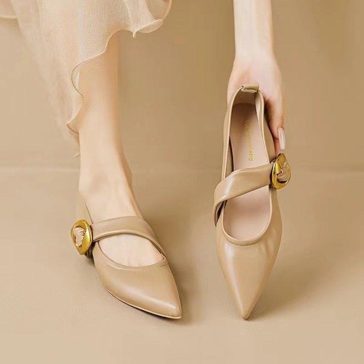 French retro Mary Jane shoes women's flat 2025 spring new one-word with pointed single shoes soft sole evening women's shoes