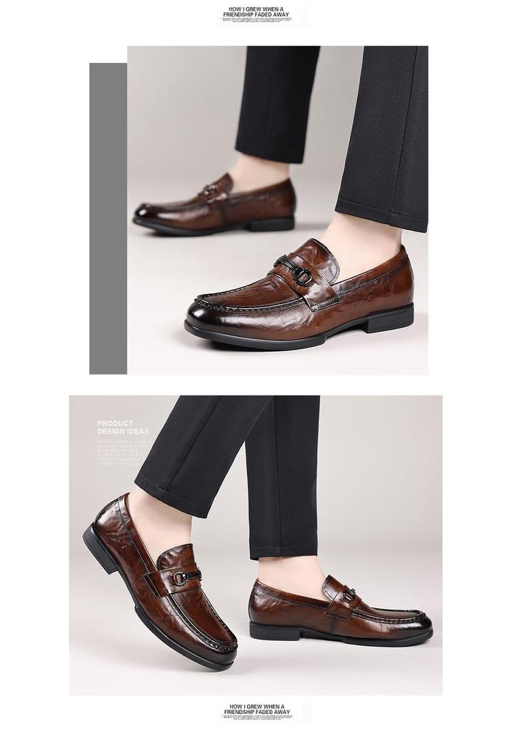 Men's British Style Cowhide Slip-On Leather Shoes - Versatile for Casual, Business & Formal Wear