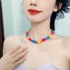 Acrylic Love Rainbow Necklace Adjustable Heart Beaded Necklace Collarbone Chain  For Couples