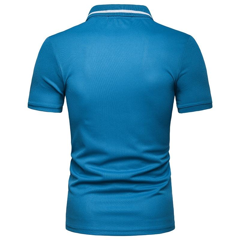 Classic Men's Lapel Tee Top Short Sleeve Splicing T Shirt With Premium Cotton Blend