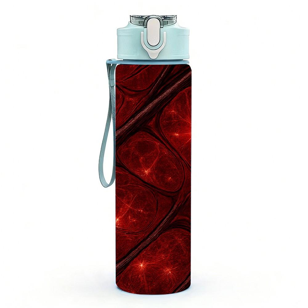 1PC Red Vein Dark Marble Texture Print 750ml Color Plastic Sports Water Bottle Leakproof Flip Straw Lid Suitable for Sports Office Home Use