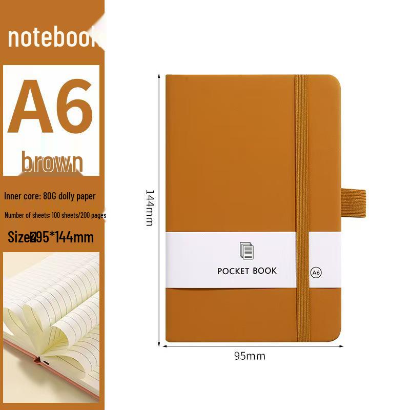 A6/A5 Elastic Band Color Pocket Notebook - Leather Feel, Portable Student Memo