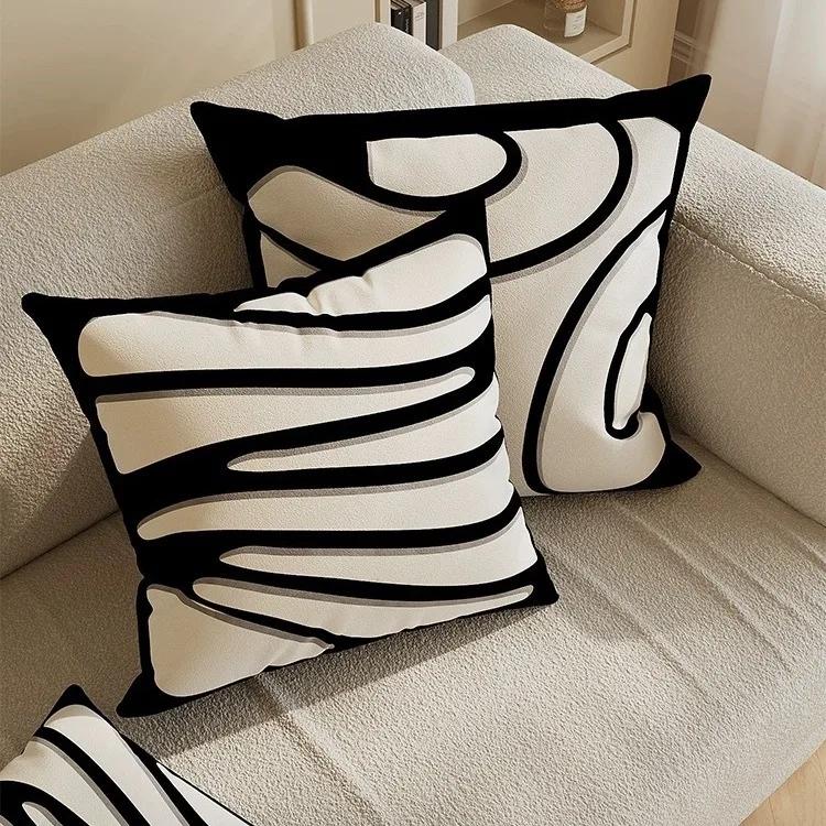 Light luxury high-end beige pillow cover abstract art modern simple pillow living room sofa model room pillow cover