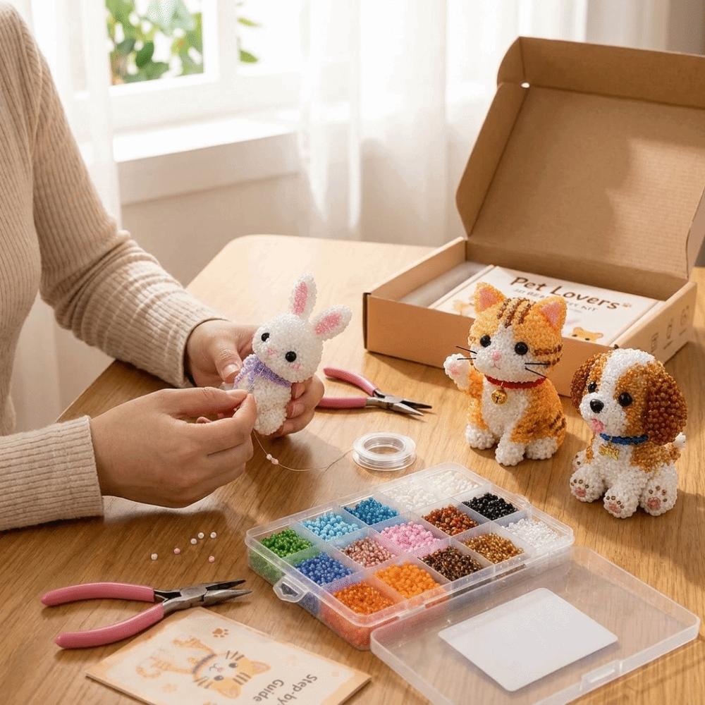 Handgemachtes 3D Perlen Haustier Schlüsselanhänger Bastelset Buntes Perlenstickerei Kunst Handwerk Set Für Kinder