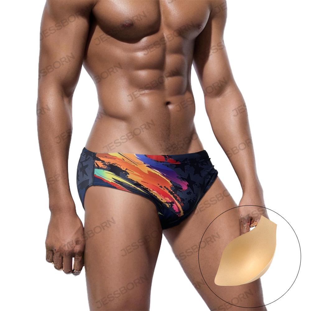

JESSBORN Men s Stylish Painted Triangle Swim Briefs - Comfortable, Tight-Fit Racing Trunks Medium