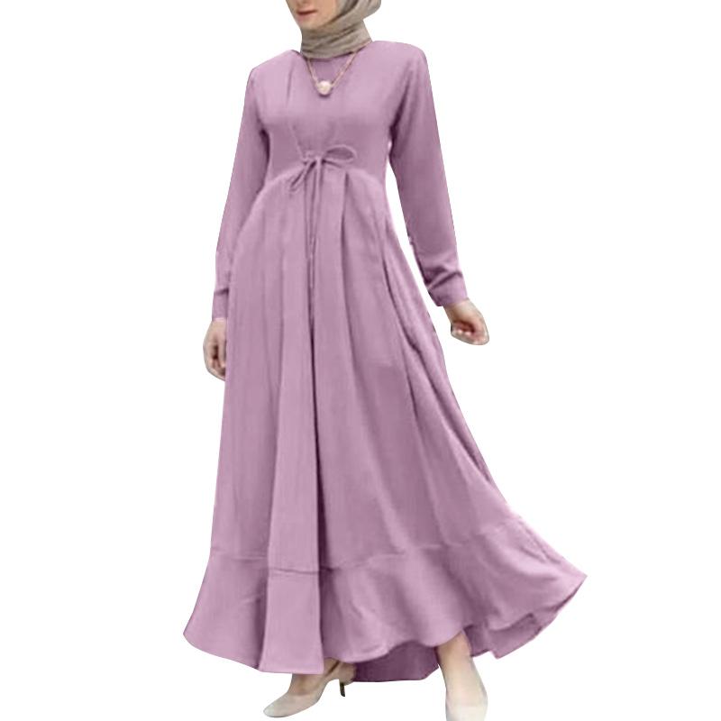 

ZANZEA Женское повседневное свободное длинное платье с эластичной резинкой на талии и круглым вырезом с длинными рукавами