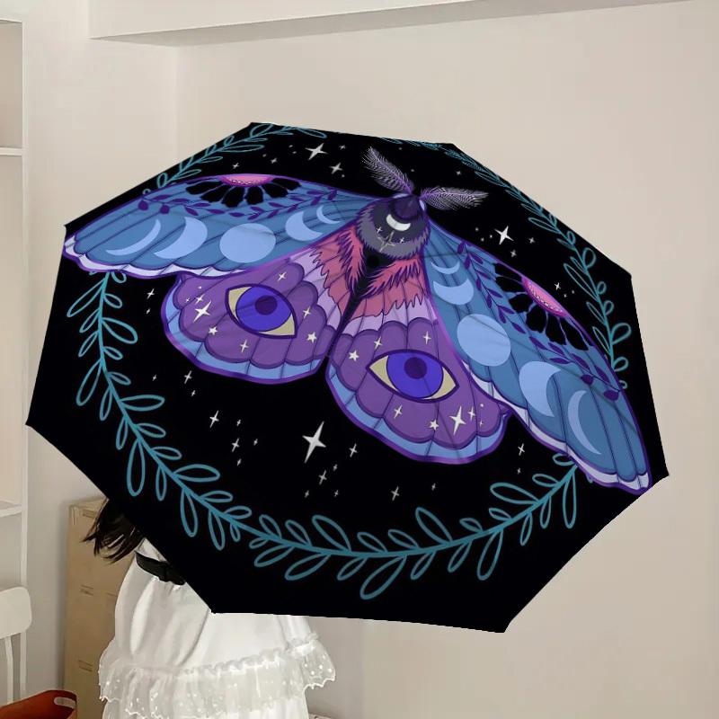 1pc Moonlit Moth Mandala Umbrella with Plastic Handle,Suitable for All Seasons Home Travel Outdoor UmbrellaDD1370