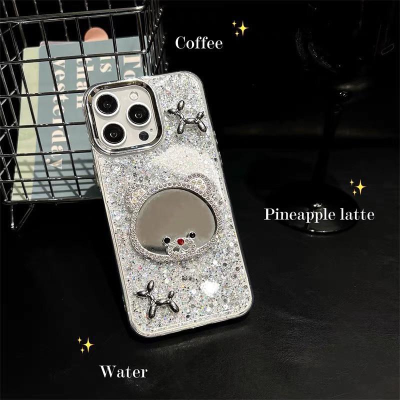 

Little Bear Mirror Phone Case Suitable IPhone 17 Promax Puppy Drop Glue Glitter Apple 16 Internet Celebrity Popular Female iPhone 14Promax