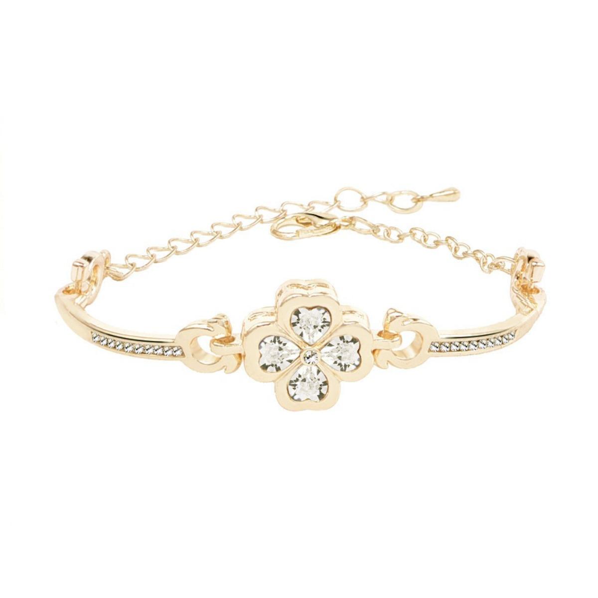 

Браслет из розового золота с четырьмя листами клевера и циркона, женские элегантные украшения золотой