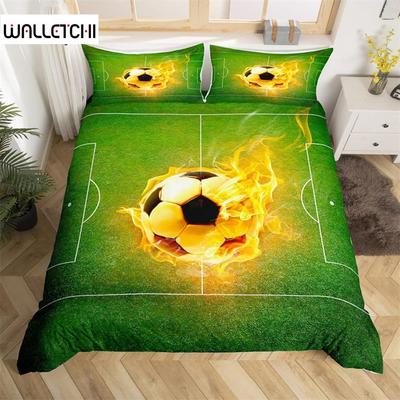 Funda Nórdica Campo de Fútbol King Queen Funda de Edredón de Fútbol Juego de Cama Deportivo de Microfibra Cubrecama con Tema Deportivo