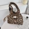 Fashionable Korean Ins Style Large Capacity Faux Lamb Wool Tote Bag In Leopard Print