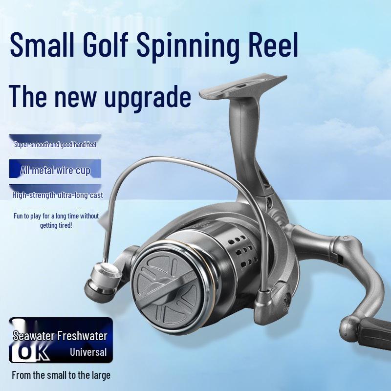 Compact Golf Spinning Reel with Metal Line Cup - Long Cast Genuine Micro Lure Fishing Reel for Casting and Rock Fishing Rods.