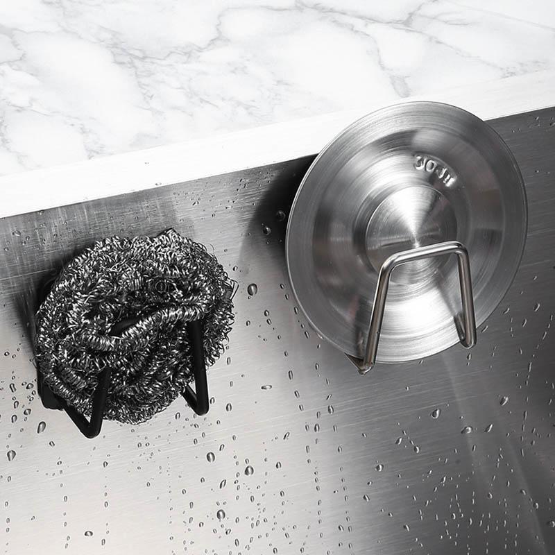 

304 Stainless Steel Kitchen Sink Shelf Sponge Storage Bracket Sticky Drainage Wall Hook Storage Storage Accessories