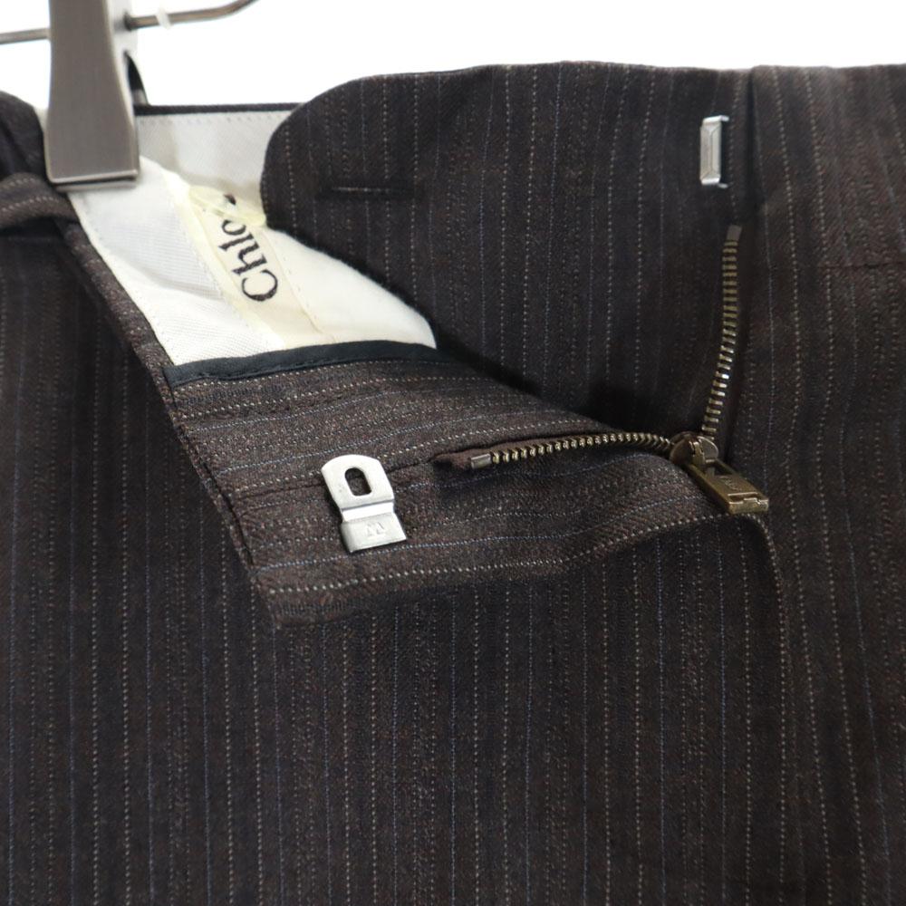 Chloe French Wool Striped Pattern Slacks Pants T36 Brown Women Used