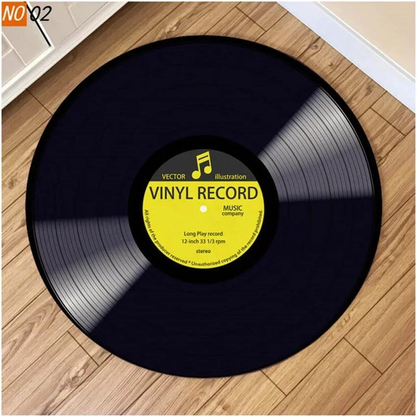 Retro Music Vinyl Pattern Round Floor Mat Soft Non-Slip Carpet for Living Room Children's Room Stylish Rug for Chair Home Decor
