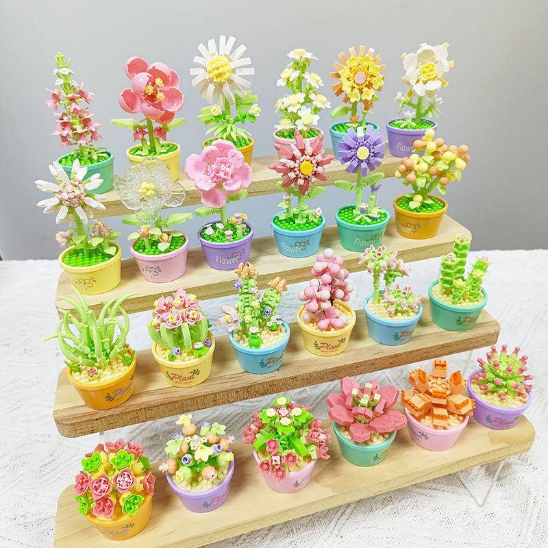 LEGO-Compatible Micro Blocks Eternal Flower Basket Bouquet - Educational Building Toy for Girls