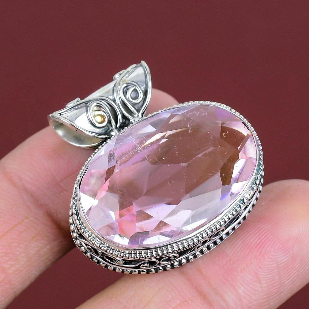 Faceted Pink Kunzite Pendant Vintage Gemstone Pendant 925 Sterling Silver Pendant Handmade Pendant Very Pretty Silver Jewelry Gifts For Wife