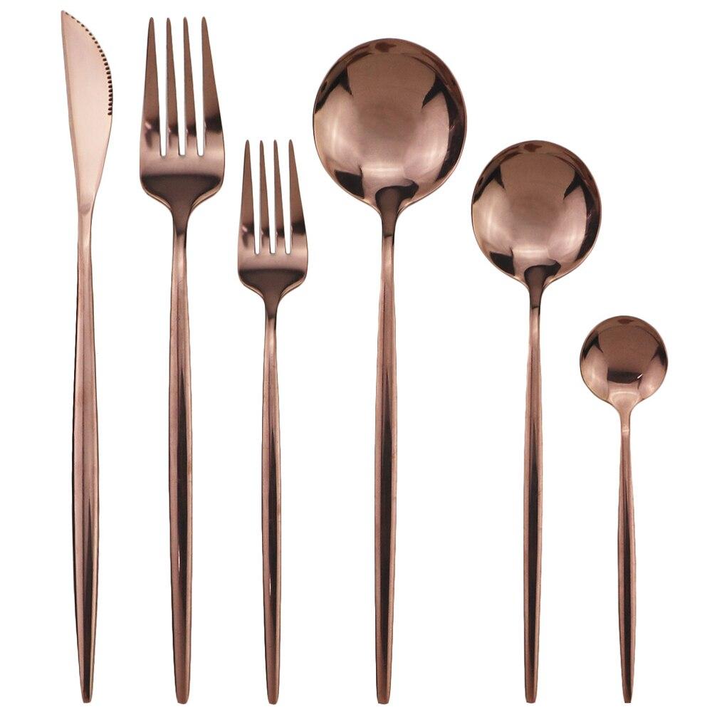 6Pcs Dinnerware Set White Gold Cutlery Set For One 304 Stainless Steel Knife Forks Spoons Dinner Set Kitchen Silverware Tableware Set