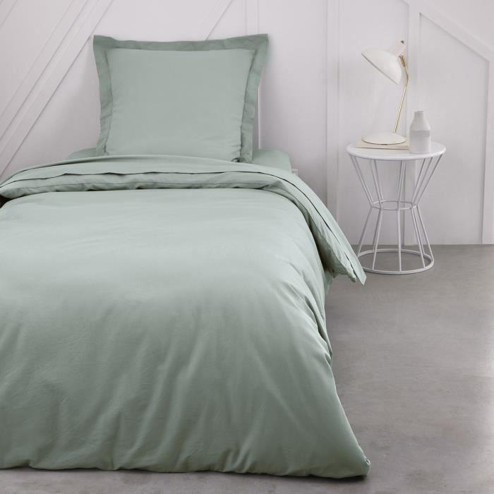 Drap housse TODAY Essential - 90 x 190 cm - 1 personne - 100% Coton uni - Celadon