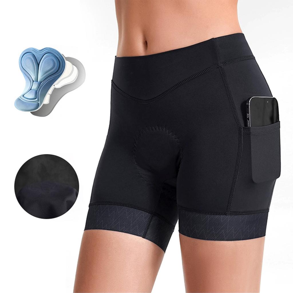 Women Breathable Cycling Shorts Quick Dry Comfortable High Elasticity Shorts with Pocket Black M