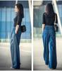 Women's Retro High Waist Color Block Wide Leg Denim Jeans