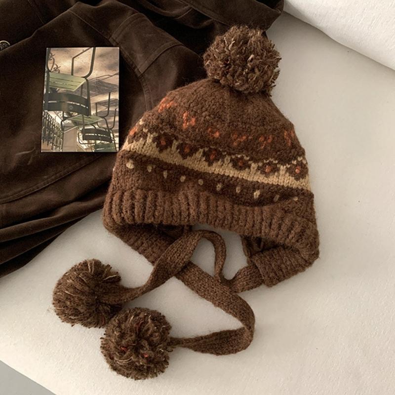 Elastic Thermally Fleece Hat Nordic Pattern Lightweight Cold Weather Headwear Elastic Winter Beanies For Travel