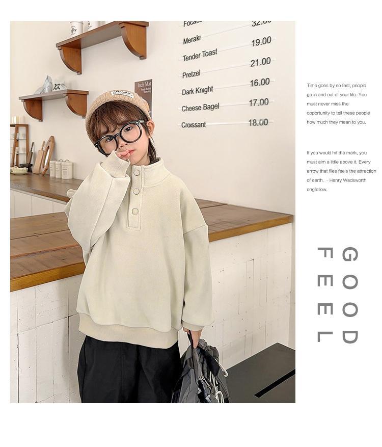 Children's Thick Coral Fleece Pullover Hoodie with Stand-up Collar for Autumn/Winter