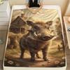1PC Warthog Print FlAannel Blanket, High quality Comfortable for All Seasons, Home Decor, Warmth and Comfort