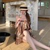 New French lace splicing halter suspender ruffle edge dress women's summer seaside vacation beach skirt