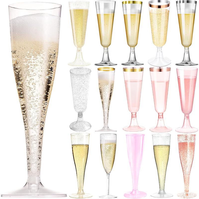 50pcs Disposable Plastic Champagne Glasses Cocktail High Footed Glasses Crystal Glasses Imitation Glass Wedding Party Supplies