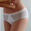 CINOON Women Sexy Low-Rise Satin Mesh Patchwork Letter Waistband Hip-Hugging Briefs Panties
