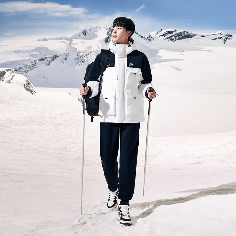 Anta Spliced Letter Zipper Hooded Down Jacket Men Outerwear 952347909-1