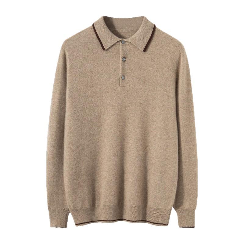 Herren 100% Kaschmir Langarm Colorblock Polo Pullover