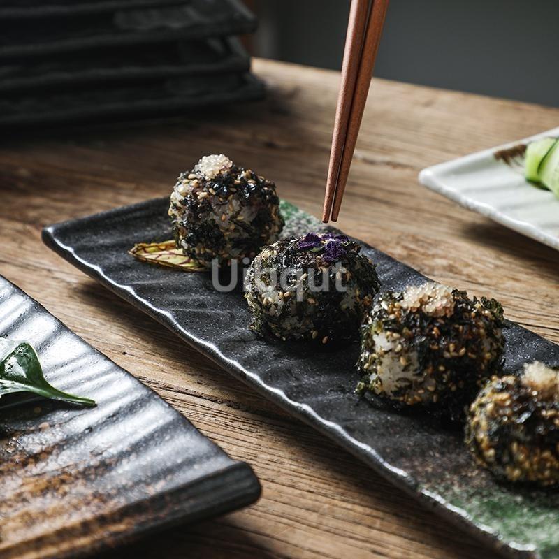 Japanese sushi plate Rectangle ceramic strip vegetable plate Dim sum Western food Sushi fish Dim sum Tableware dumpling tray