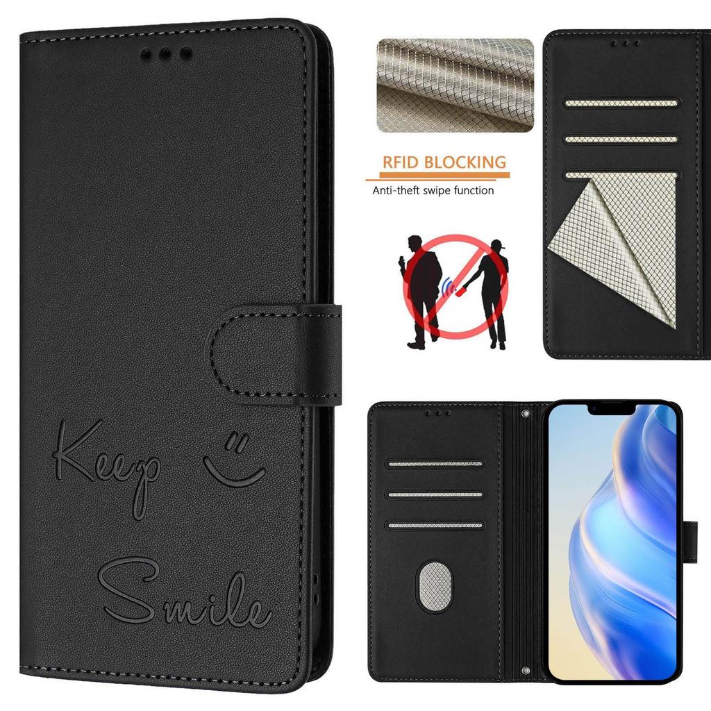 Custodia a Portafoglio in Pelle a Libro per Cubot Max 5 A10 P50 A20 A30 A40 P90 X100 Note 40 60 Design Embossato Keep Smile con Laccetto da Polso