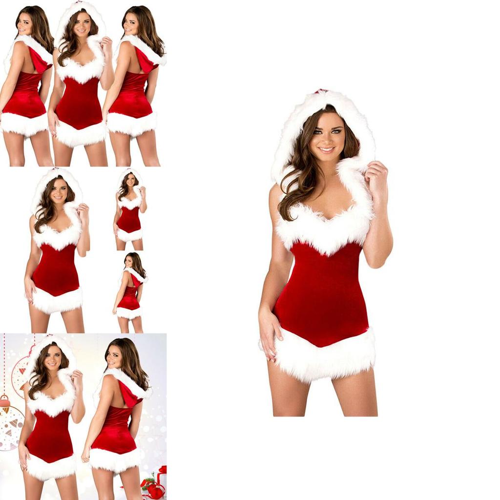 Sexy Women Santa Christmas Costume Soft Touch Velvet Dress For Festive Parties