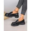 Women's Spring-Autumn Black British Style Slip-On Loafers, Thick-Soled Retro Casual Leather Footwear, Available In Large Sizes.